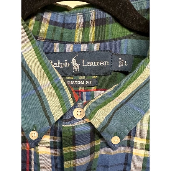 Ralph Lauren Men's Button Down Blue Green Red Plaid Cotton Shirt Size L‎ - Picture 3 of 5